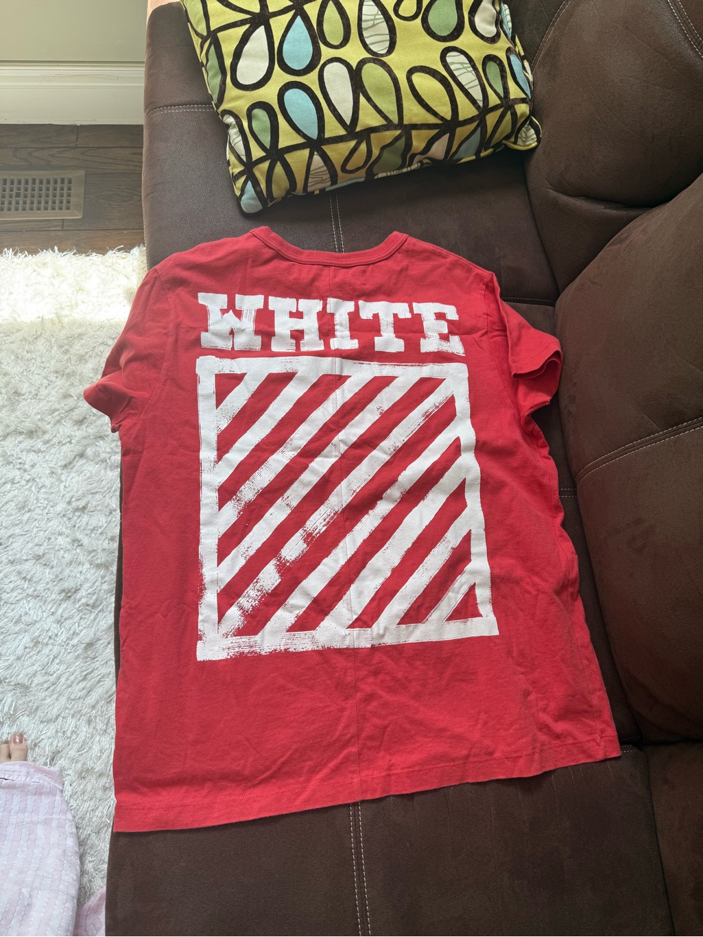 Oversized Off-White Red Short Sleeve Tee With White Graphic
